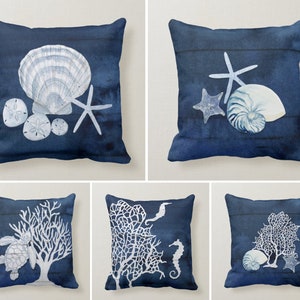 Nautical Pattern Pillow Covers, Decorative Throw Bedding Pillow, Blau Starfish Home Cover, Beach House Print Home Decor, Housewarming Gift