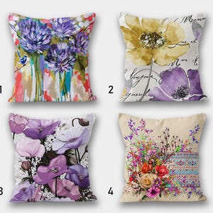 Purple Pillow Cover, Floral Throw Pillow, Summer Cushion Cover, Decorative Purple Outdoor Pillow, Bedding Home Decor,Housewarming Gift Ideas