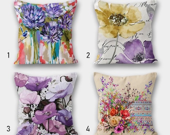 Purple Pillow Cover, Floral Throw Pillow, Summer Cushion Cover, Decorative Purple Outdoor Pillow, Bedding Home Decor,Housewarming Gift Ideas