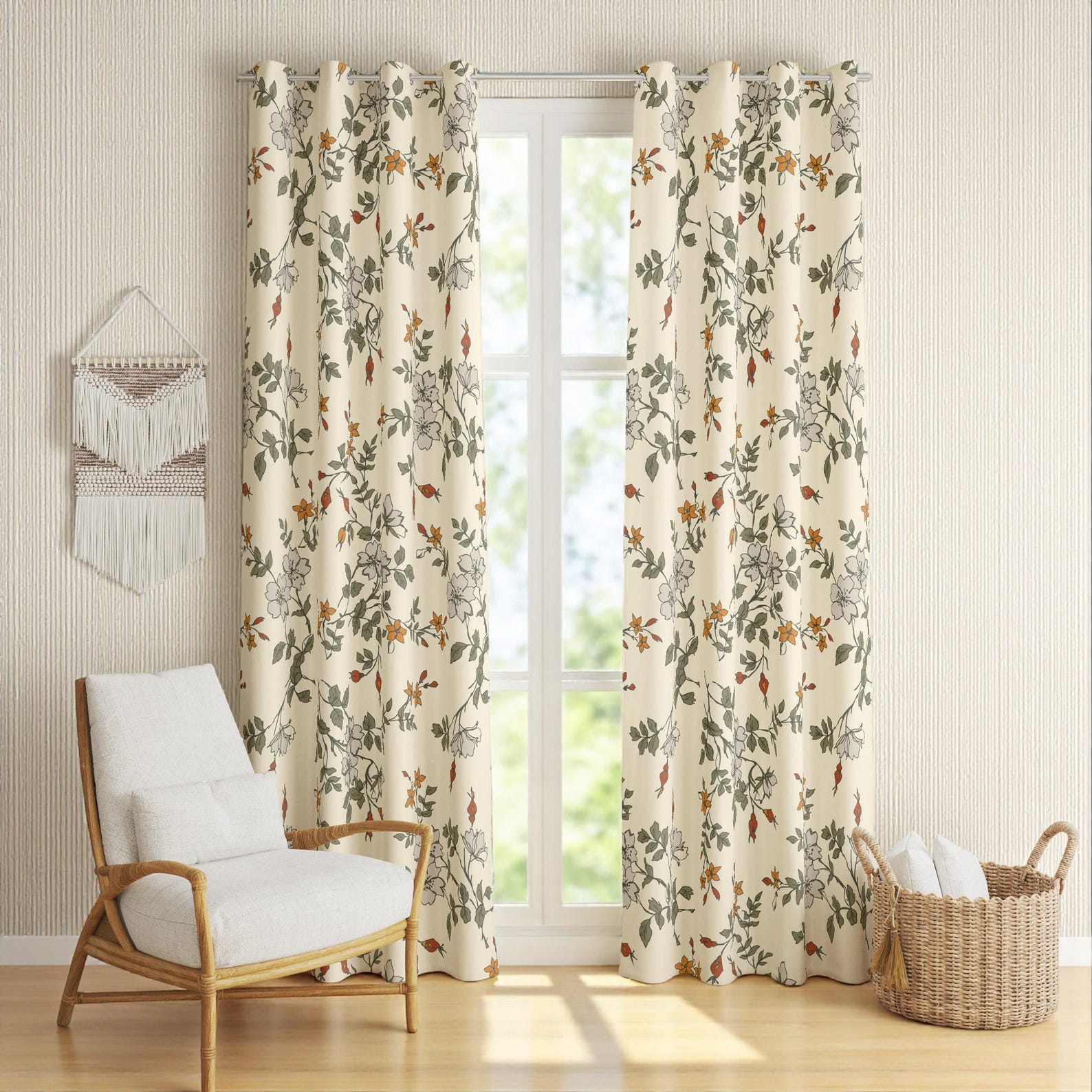Farmhouse Floral Curtain Panels, Flower Print Curtains, Modern Vintage