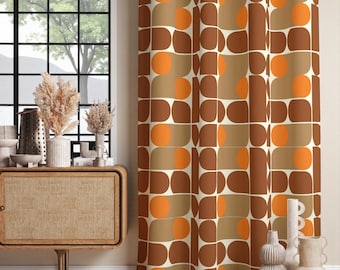 70年代の幾何学模様のカーテンパネル、オレンジのミッドセンチュリー