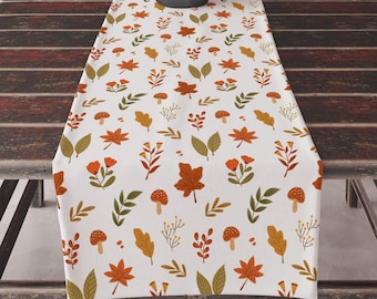 Fall Thanksgiving Table Runners, Autumn Leaves Table Runner, Fall Mushroom Print Table Runner, Thanksgiving Kitchen Table Runner
