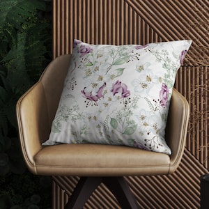 Floral Pillow Cover, Floral Boho Pillow Case, Purple Flowers Farmhouse Cushion Cover, Lavender&Green Flowers Home Decor, Green Floral Pillow