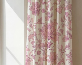 French Toile de Jouy Country Drapes, Vintage Pink Toile Linen Curtain Panel