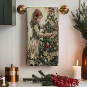 Vintage Xmas Dish Towels, Retro Christmas Tea Towel, Christmas Decorative Tea Towel, Xmas Winter Holiday Print Tea Towels