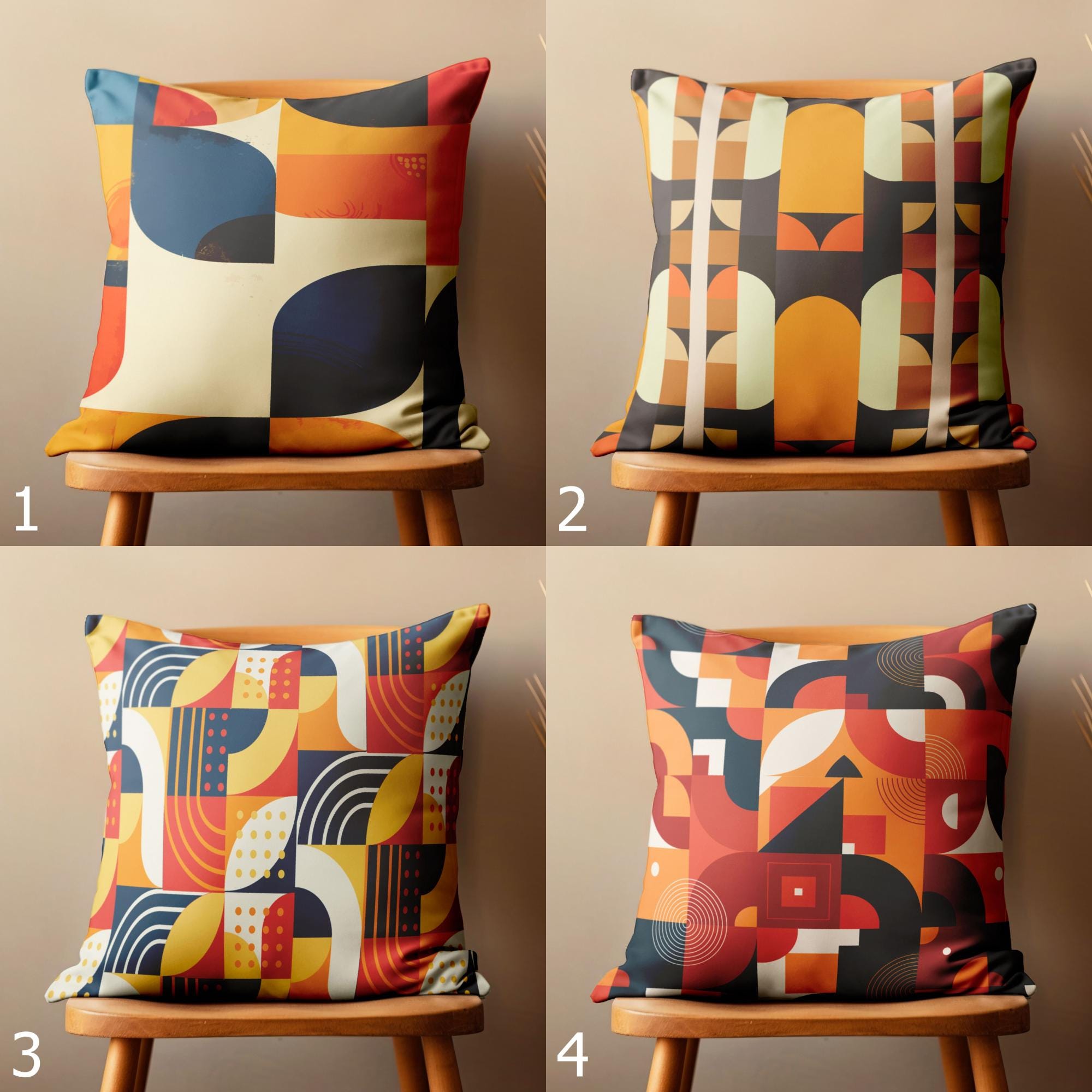 Retro Throw Pillow Cover, Mid Century Modern Cushion Covers, 70s