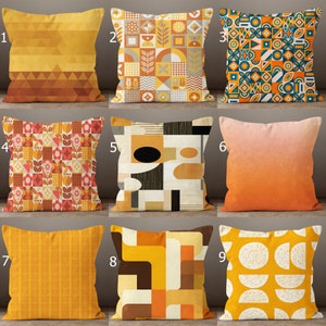 Retro orange örngott, orange geometriska prydnadskuddar, orange örngott för mitten av århundradet, orange kombinerade kuddar för heminredning