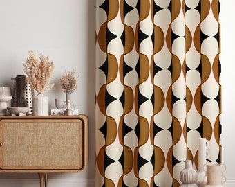 Brown Mcm Blackout Curtains, Retro Curtains Panel, Mid Century Modern Panels, 70s Grommet Panel Curtains, Abstract Geometric Curtains