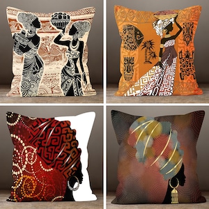 African Woman Throw Pillow Covers, Ethnic African Throw Pillow Covers, Afro American Cushion Case,African Women Decor,African Bedding Pillow