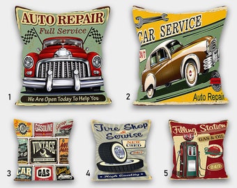 Vintage Auto Tankstelle VC1 Kissen Kissenbezug, Kissenbezug mit altem Automobil, Tankstelle Retro Travel Europe Americana Classic Kissenbezug