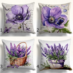 Floral Cushion Covers, Purple Wildflowers Pillow Covers, Lilac Flowers Print Pillow Covers, Lavender Throw Pillow Cover, Floral Pillowcases