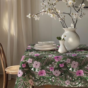 Floral Tablecloth, Botanic Flowers Printed Tablecloth, Flowers Table Covers, Farmhouse Floral Tablecloth, Floral Rectangle Tablecloth