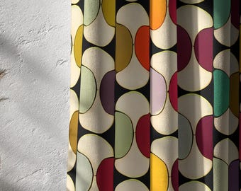 Mid Century Modern Abstract Geometric Curtains, 70s Style Panels