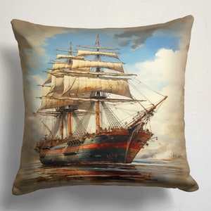 Ship Decore Pillow Cover, Artful Ship Decore, Fishing Ship Pillow Case, Maritime Throw Pillow Cover, Sailing Ship Decore Cushion Cover