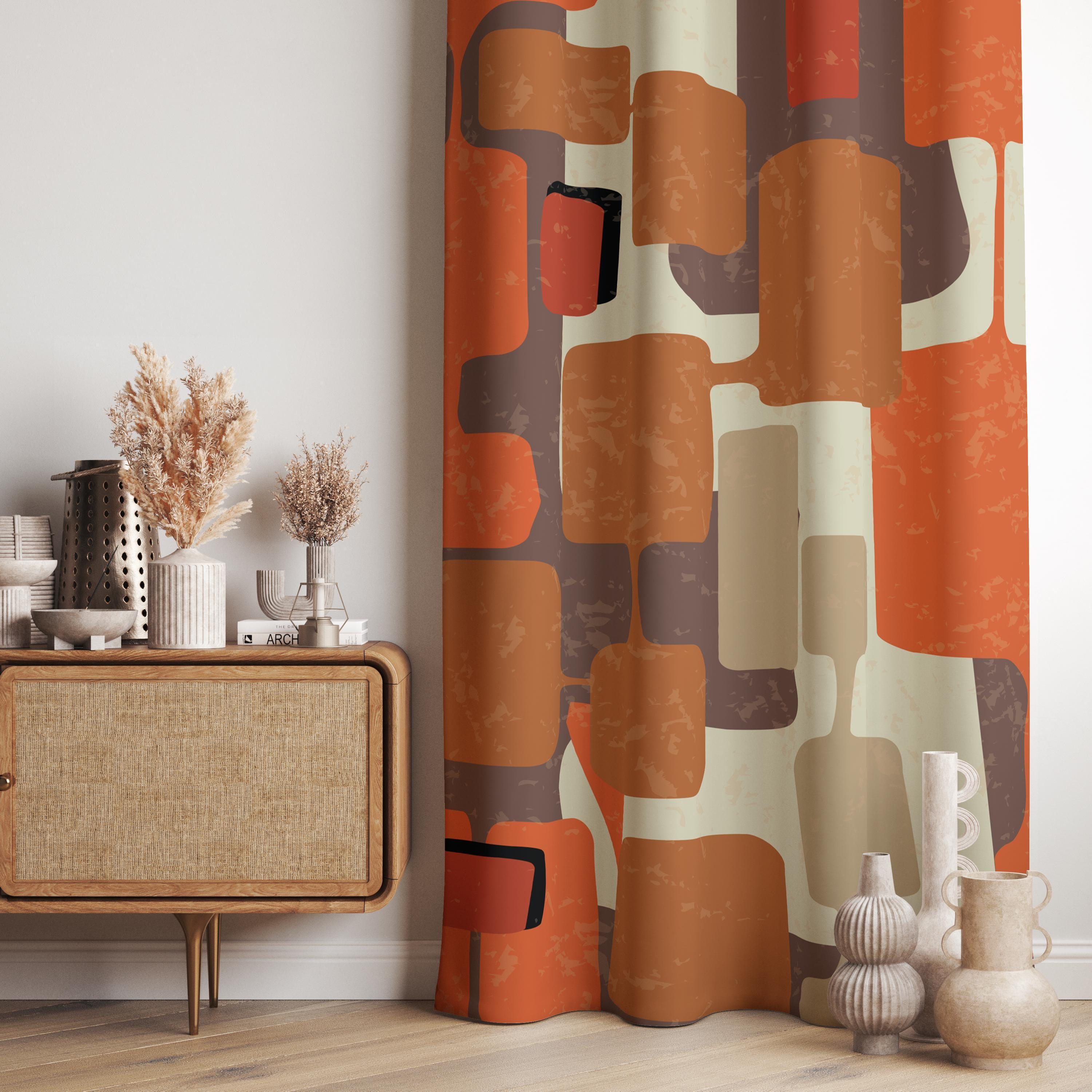 レトロカーテン、ミッドセンチュリーカーテンパネル、レトロ