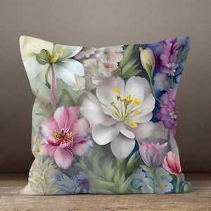 Colorful Floral Pillow Cover, Flowers Throw Pillow Case, Spring Floral Cushion Cover, Outdoor Printed Pillow Covers, Summer Pillow Cover