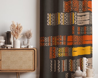African Mudcloth Panel Curtains, African Blackout Curtain Panels, Ethnic Tribal Curtain, African Mudcloth Drapes, Authentic Design Curtains