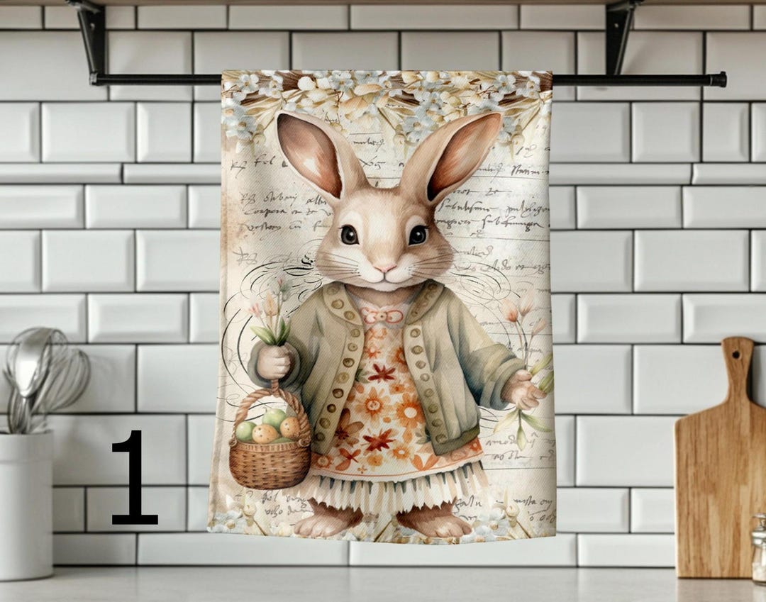 Easter Bunny Tea Towel, Easter Kitchen Dish Towels, Bunny Tea Towels ...