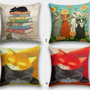Bonitas fundas de almohada con diseño de gato, funda de cojín con estampado de gato, almohada decorativa con estilo animal, ropa de cama decorativa para el hogar, funda de almohada para exteriores