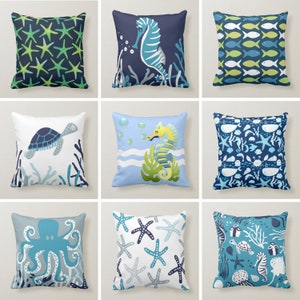 Nautical Pattern Pillow Covers, Nautical Pillow Covers, Blau Starfish Home Cover, Decorative Throw Bedding Pillow, Beach House