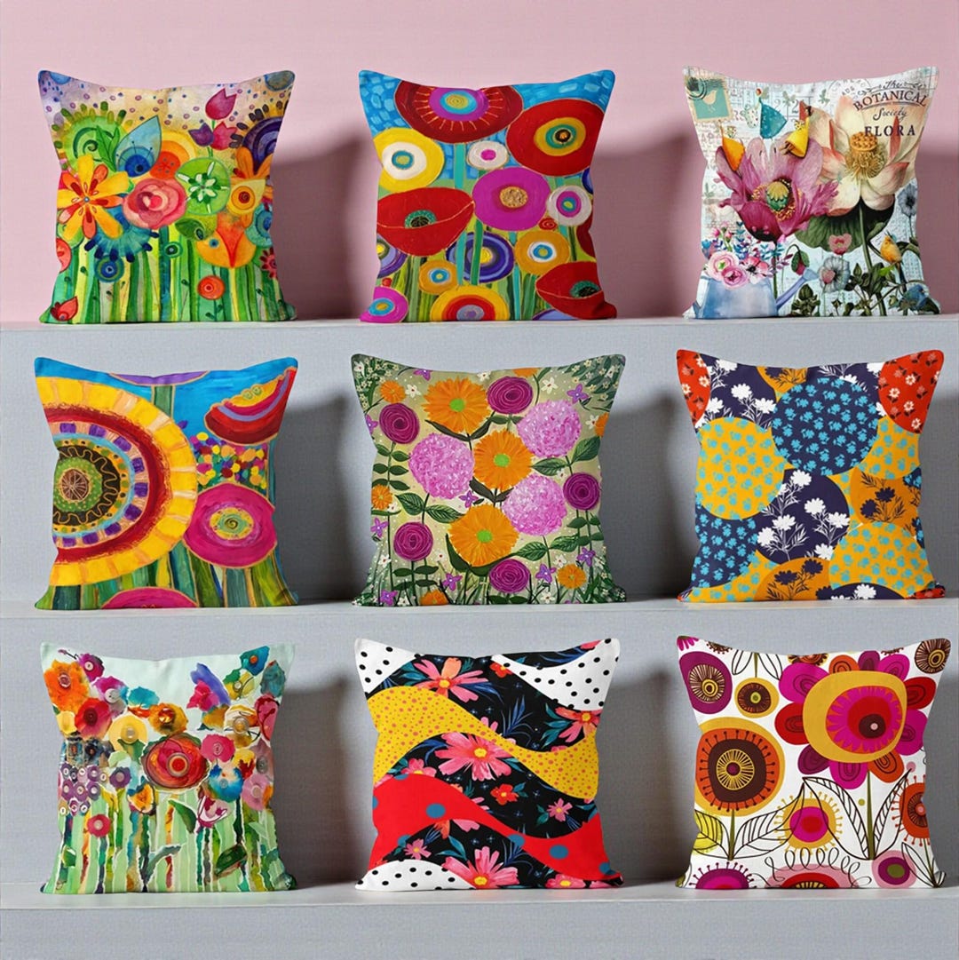 2 Federe Per Cuscini 30x50 Cm In Lino Con Motivo Floreale Primaverile, Con Cerniera Invisibile, Per Divano E Cameretta - 3