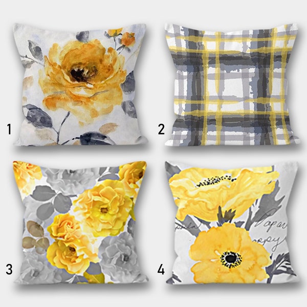 Yellow Grey Pillow Etsy