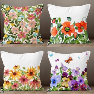 Floral Cushion Covers, Wildflowers Pillow Covers, Colorful Flowers Print Pillow Covers, Spring Flowers Throw Pillow Cover, Floral Pillowcase