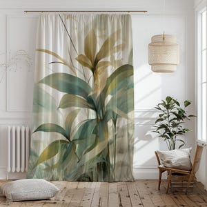 Tropical Curtains, Botanical Leaves Curtains, Tropical Leaf Window Curtain Panels, Exotic Leaves Curtains, Botanical Grommet Curtains Panel
