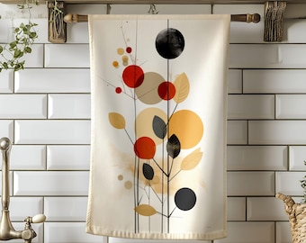 Minimalist Botanical Tea Towel, Abstract Kitchen Towel, Scandinavian Tea Towel