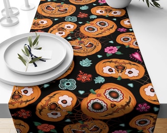 Caminos de mesa divertidos de Halloween, decoración de mesa para fiesta de Halloween, camino de mesa con temática de calabaza, camino de mesa espeluznante