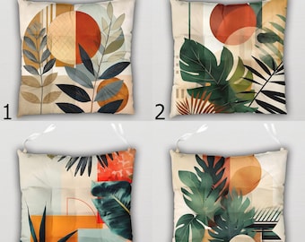 Modern Boho Abstract Waterproof Chairpad,  Abstract Leaves Chair Cushion