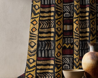 African Mudcloth Curtains, African Tribal Curtains, Mudcloth Ethnic Curtains Panels, African Mudcloth Drapes, Ethnic Printed Curtain Panels