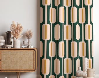 レトロな幾何学模様のカーテン、レトロなパネルカーテン、茶色の