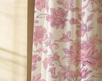 Vintage Pink Toile Linen Curtain Panel, French Toile de Jouy Country Drapes