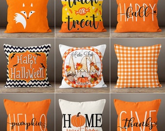 Oranje Halloween-kussensloop, Trick or Treat Happy Halloween-kussensloop, Hello Fall Fox Illustrated-kussenhoes, Thanksgiving-kussensloop