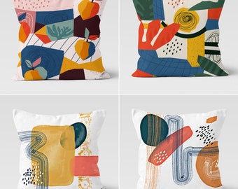 Abstract Pillow Cover, Cushion Nordics Scandi, Decorative Modern Style Pillow, Abstract Tropic Modern Art Pillow Cover, Housewarming Pillow
