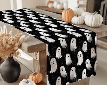 Camino de mesa de Halloween, camino de mesa decorativo de fantasmas de Halloween