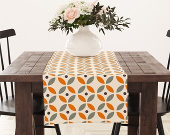 Mid Century Table Runner, Retro Abstract Table Runners, Colorful Geometric Table Runner, Retro Kitchen Table Decor, Modern Table Runner