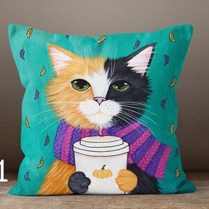 Fundas de almohada con motivos de gatos, decoración para el hogar de otoño e invierno, fundas de cojín para amantes de los gatos, fundas de almohada con ilustraciones de gatos 1