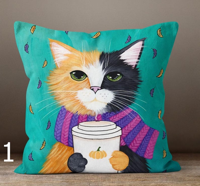 Fundas de almohada con motivos de gatos, decoración para el hogar de otoño e invierno, fundas de cojín para amantes de los gatos, fundas de almohada con ilustraciones de gatos 1