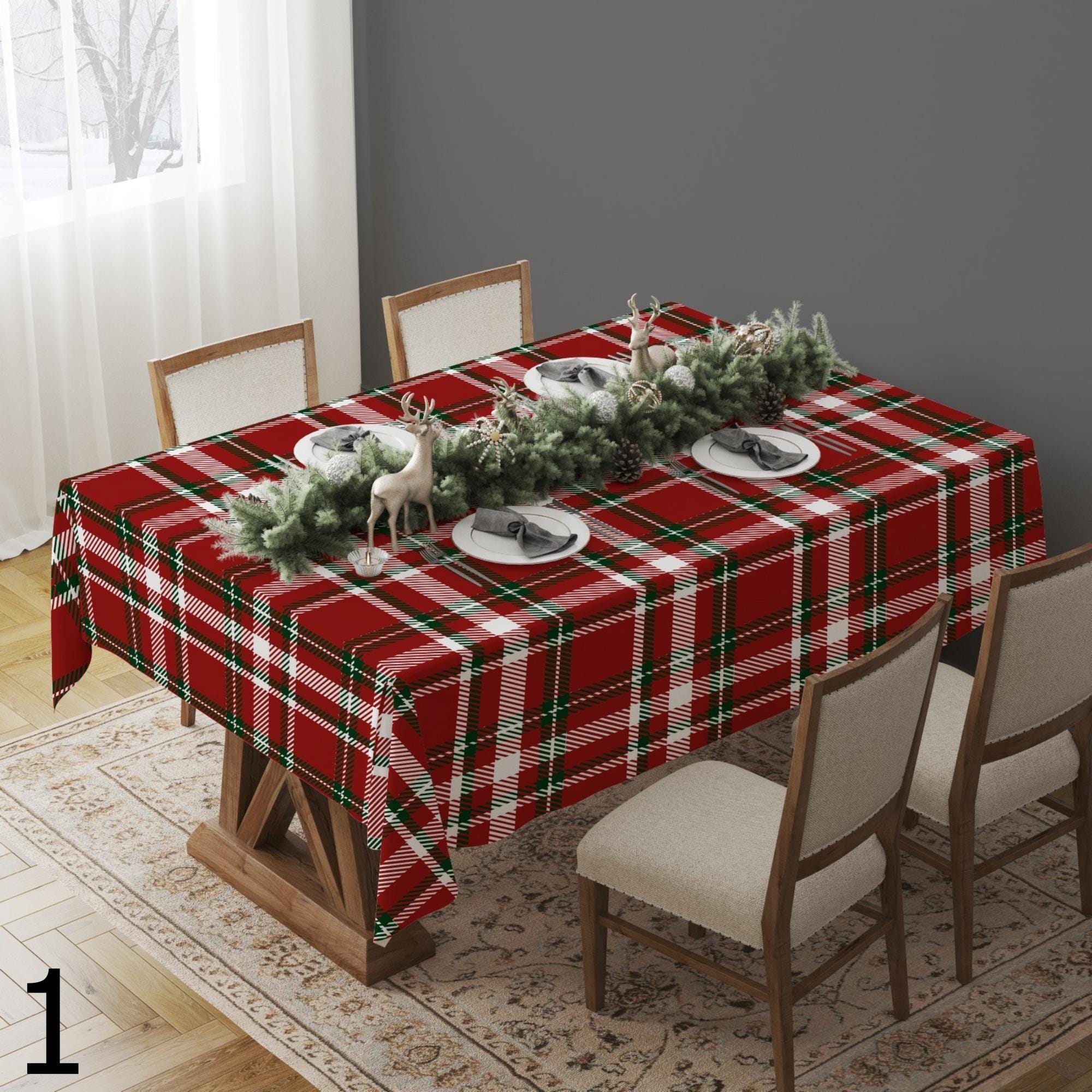 4 Weihnachts-Platzdeckchen Kariert In Schwarz-Rot – 30x45 Cm, Aus Leinenstoff, Für Tischdekoration