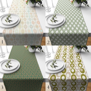 Retro Vintage 70s Geometric Table Runner,  Mid-Century Modern Table Runner, 70s Green Retro Table Runners,Retro MCM Table Runners