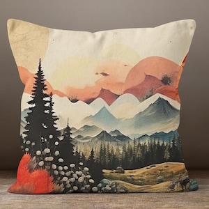Landscape Pillowcase, Pine Trees Pillow Cover, Mountain Landscape Pillowcase, Forest Watercolor Pillow Covers, Pine Forest Home Decor