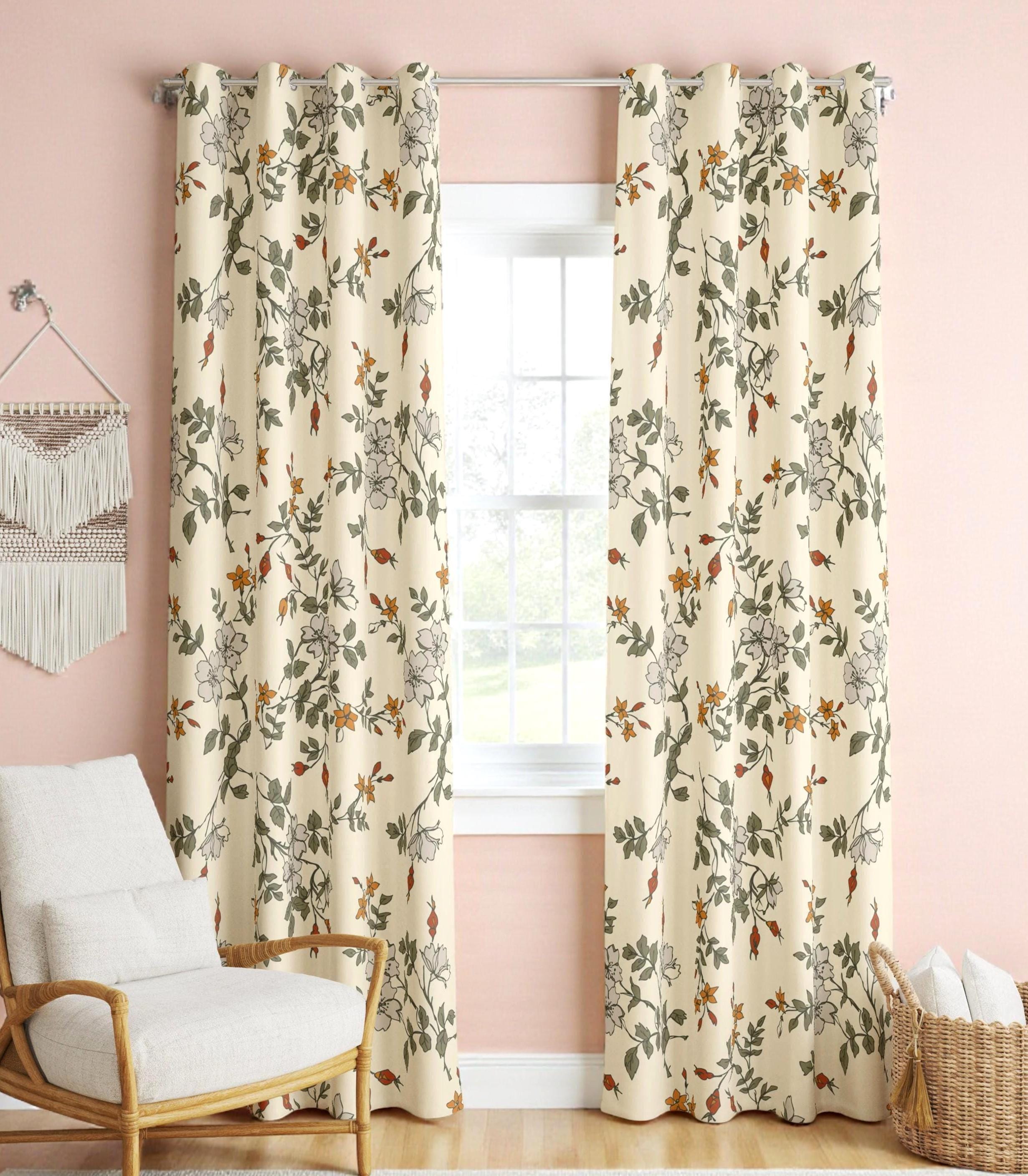 Modern Vintage Floral Curtains, Floral Curtain Panels, Flower Print