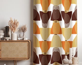 Retro Printed Curtains, Decorative Retro Boho Curtain, Mid Century Pattern Curtains, Retro Living Room Curtain, Decorative Curtain