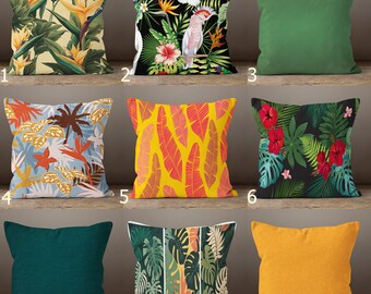 Tropical Pillow Covers, Tropical Plants Throw Pillow Covers, Vivid Color Exotic Leafs Pillow Case, Special Design Tropical Cushion Cover