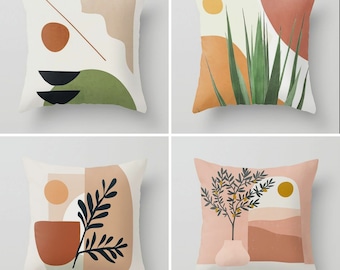 Abstract Pillow Cover, Cushion Nordics Scandi, Decorative Modern Style Pillow, Abstract Tropic Modern Art Pillow Cover, Housewarming Pillow