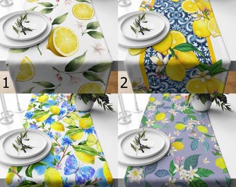 Lemon Print Table Runners, Farmhouse Citrus Table Runners, Lemon Table Decor