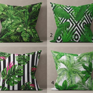 Tropical Green Leaves Pillow Covers, Exotic Leaf Cushion Covers, Palm Leaf Pillowcase, Tropical Pillow Cover, Botanical Green Pillowcase