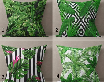 Tropical Pillow Cover, Botonical Throw Pillowcase, Tropical Green Leaves Pillow Covers, Exotic Cushion Covers, Palm Tree Leaf Pillowcase